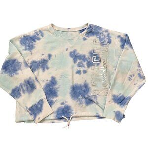 Girl's Justice Tie Die Crop Sweatshirt Sz 14-16 White Blue Logo